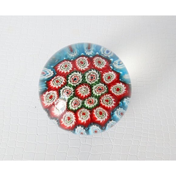 Vintage Art Glass Paperweight Millefiori Blue Red Green White - Picture 3 of 5